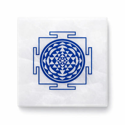 Shree Yantra Selenite Plate – Vastu Remedy for Wealth Attraction | Abundance Charger | 3 Inch