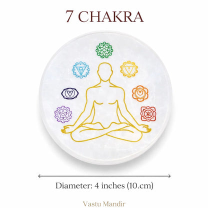 Round 7 Chakra Selenite Plate – Vastu Remedy for Spiritual Wholeness | Energy Flow | 4 Inch