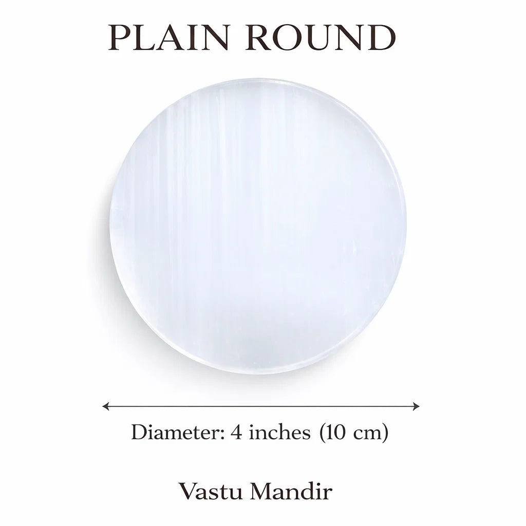 Plain Round Selenite Plate – Vastu Remedy for Crystal Cleansing | Aura Purification Base | 4 Inch