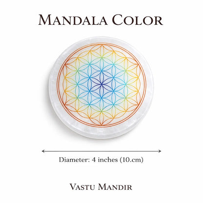 Colored Mandala Selenite Plate – Vastu Remedy for Meditation Focus | Spiritual Harmony | 4 Inch