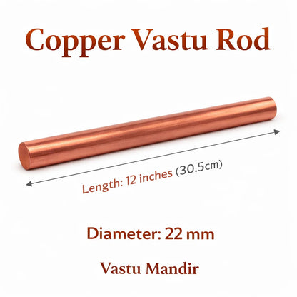 Copper Vastu Rod with dimensions on a white background