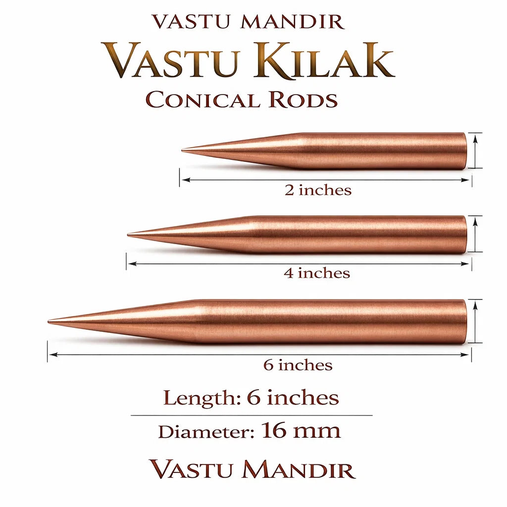 Premium Copper Vastu Kilakh Remedy Rods 2" 4" 6" Inch Sizes for Pillar Extension Shaft Toilet Staircase Foundation Corrections – Professional Conical High-Conductivity Fire Element Vastu Dosh Nivaran Tools by Vastu Mandir