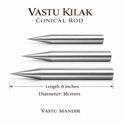 Premium Stainless Steel Vastu Kilakh Remedy Rods 2" 4" 6" Inch Sizes for Modern Structures Multi-Directional Defects – Professional Conical Corrosion-Proof Durable Vastu Remedy Tools by Vastu Mandir