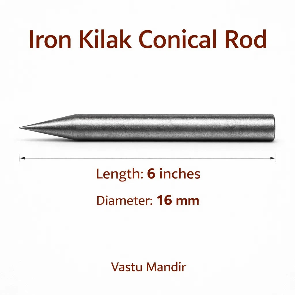 Premium Iron Vastu Kilakh Remedy Rods 2" 4" 6" Inch Sizes for Foundation Plot Cuts Southwest Stability Corrections – Professional Conical Earth Element Grounding Heavy-Duty Vastu Dosh Nivaran Tools by Vastu Mandir