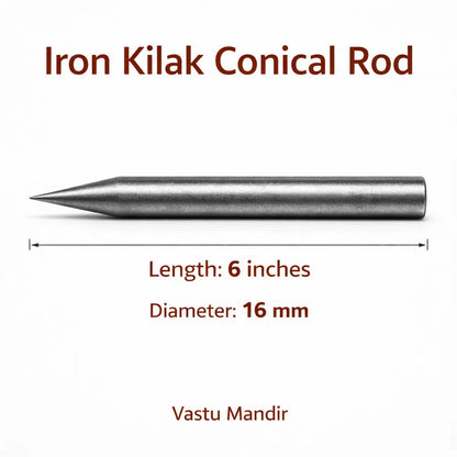 Premium Iron Vastu Kilakh Remedy Rods 2" 4" 6" Inch Sizes for Foundation Plot Cuts Southwest Stability Corrections – Professional Conical Earth Element Grounding Heavy-Duty Vastu Dosh Nivaran Tools by Vastu Mandir