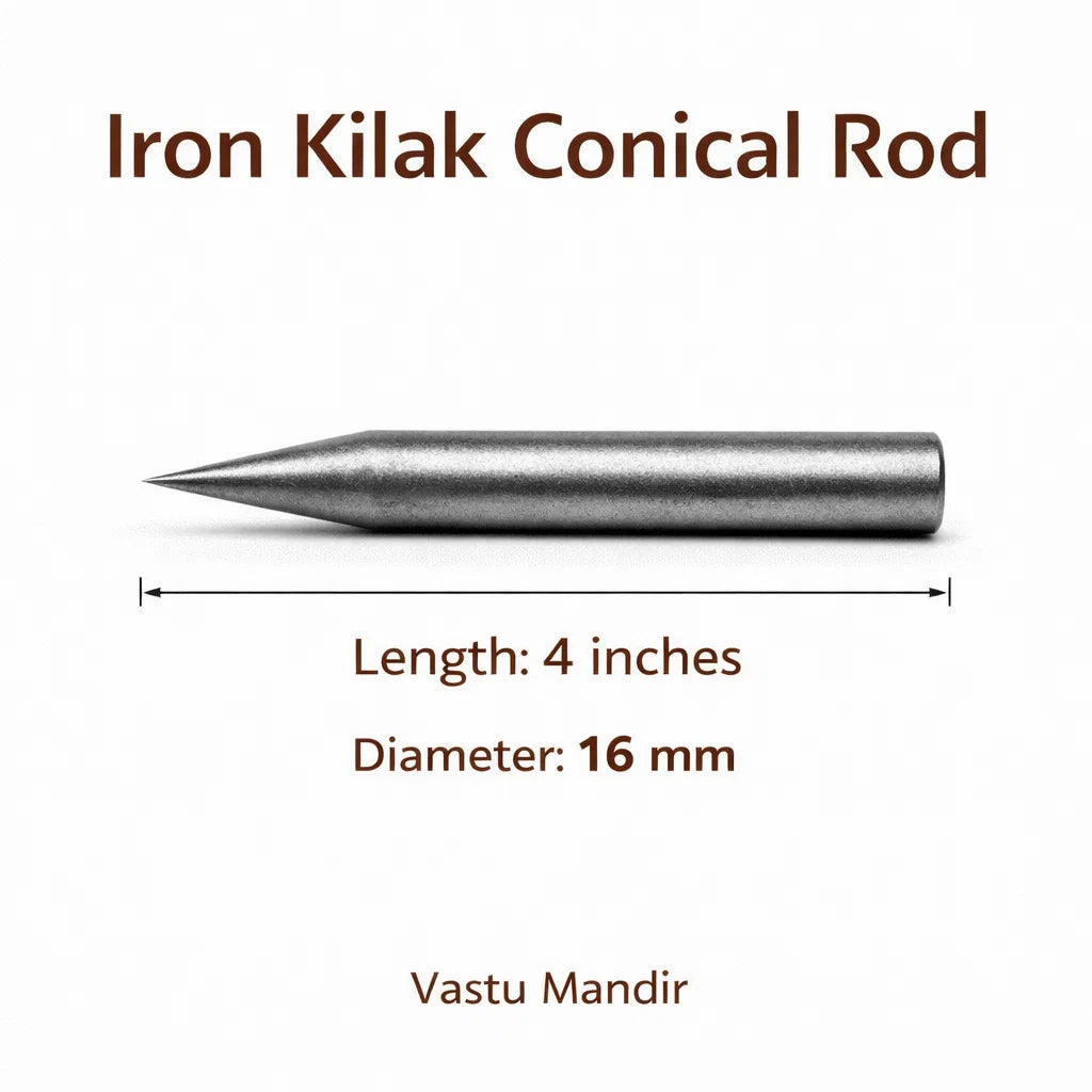 Premium Iron Vastu Kilakh Remedy Rods 2" 4" 6" Inch Sizes for Foundation Plot Cuts Southwest Stability Corrections – Professional Conical Earth Element Grounding Heavy-Duty Vastu Dosh Nivaran Tools by Vastu Mandir