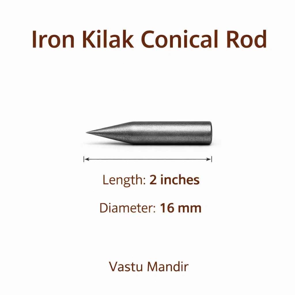 Premium Iron Vastu Kilakh Remedy Rods 2" 4" 6" Inch Sizes for Foundation Plot Cuts Southwest Stability Corrections – Professional Conical Earth Element Grounding Heavy-Duty Vastu Dosh Nivaran Tools by Vastu Mandir