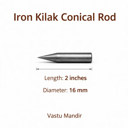 Premium Iron Vastu Kilakh Remedy Rods 2" 4" 6" Inch Sizes for Foundation Plot Cuts Southwest Stability Corrections – Professional Conical Earth Element Grounding Heavy-Duty Vastu Dosh Nivaran Tools by Vastu Mandir