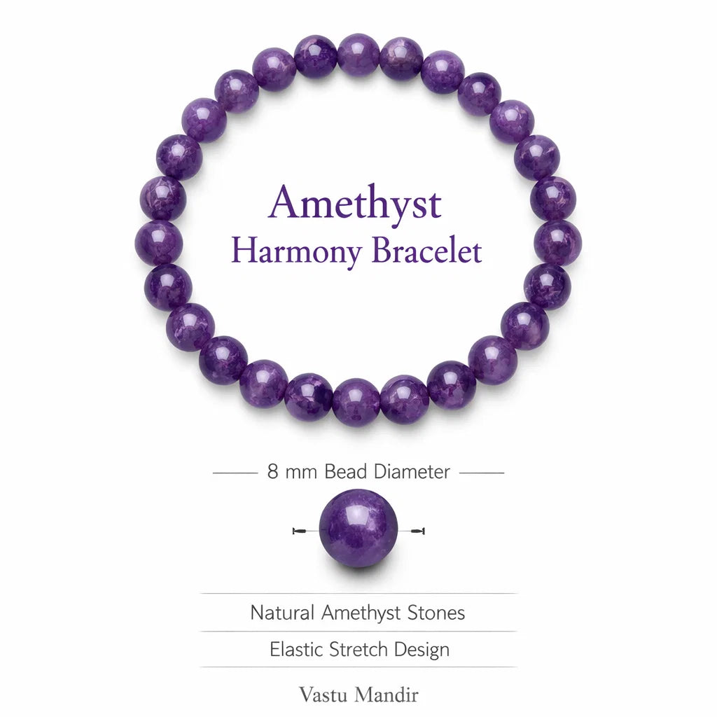 Natural Amethyst Crystal Bracelet – Vastu Remedy for Peace & Spiritual Growth | 8mm Beads