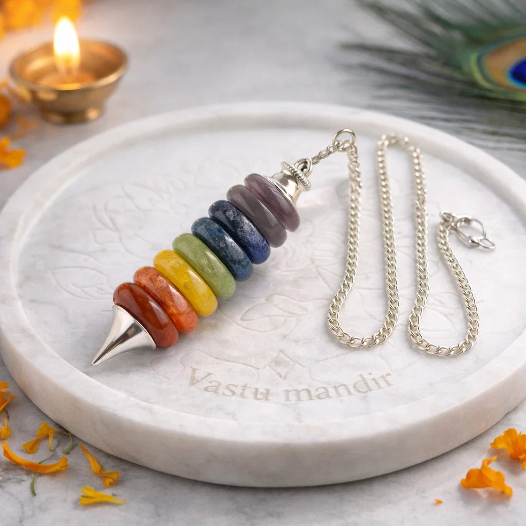 Multicolor 7 Chakra Dowsing Pendulum — Vastu Remedy, Reiki & Energy Diagnosis Gem Tool | Vastu Mandir