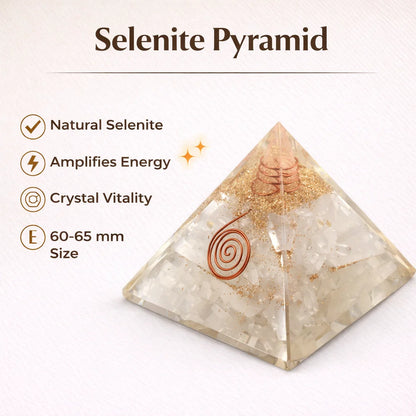 Natural Selenite Crystal Pyramid Vastu Remedy for Energy Cleansing, Crystal Charging, Crown Chakra Healing and Space Purification for Meditation, Reiki and Home Decor | 6.5 cm | 100  gm