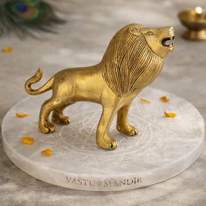 Handcrafted Solid Brass Lion Vastu Idol | Vastu Remedy for South Direction Protection & Courage Energy for Main Entrances | 16×6×14 cm | 985g