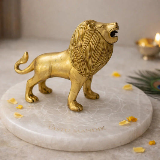 100% Pure Brass Lion Statue Idol Vastu Remedy and Decorative Showpiece for Home, Office and Gifting by Vastu Mandir