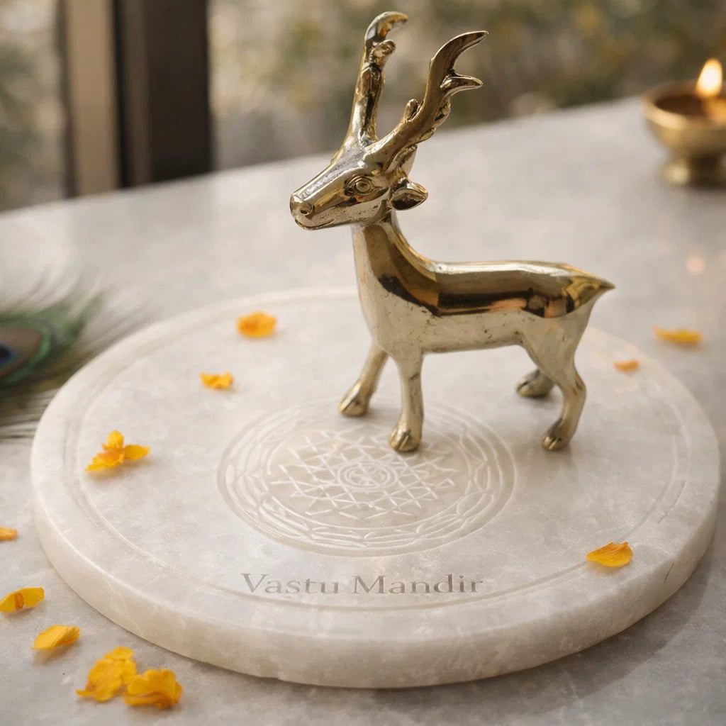 Brass Deer Idol Vastu Remedy for Peace, Growth and Gentle Prosperity for Home, Office and Decorative Placement | 8.5 x 2 x 11 cm | 240 Gm