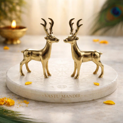 Brass Deer Idol Vastu Remedy for Peace, Growth and Gentle Prosperity for Home, Office and Decorative Placement | 8.5 x 2 x 11 cm | 240 Gm