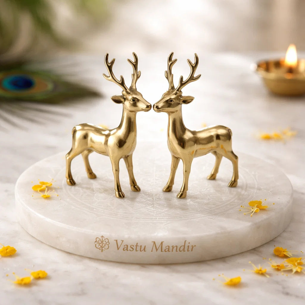 Brass Deer Idol Vastu Remedy for Peace, Growth and Gentle Prosperity for Home, Office and Decorative Placement | 8.5 x 2 x 11 cm | 240 Gm