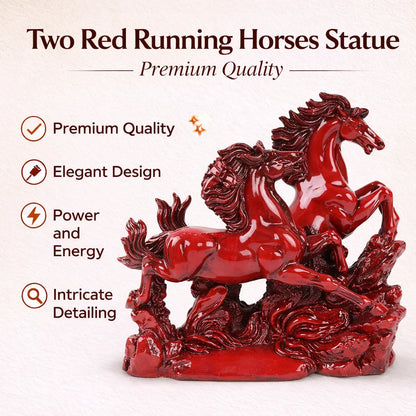 Two Red Running Horses Statue in Premium Quality Decorative Showpiece Resin Article for Home and Office Decor by Vastu Mandir