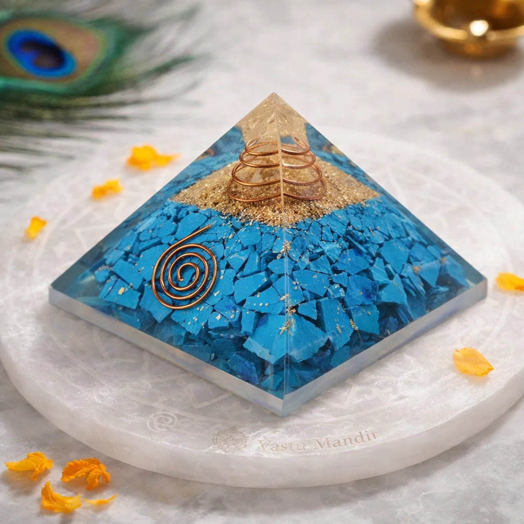 Premium Turquoise Firoza Pyramid for Emotional Balance, Protection from Evil Eye & Confidence in Speech