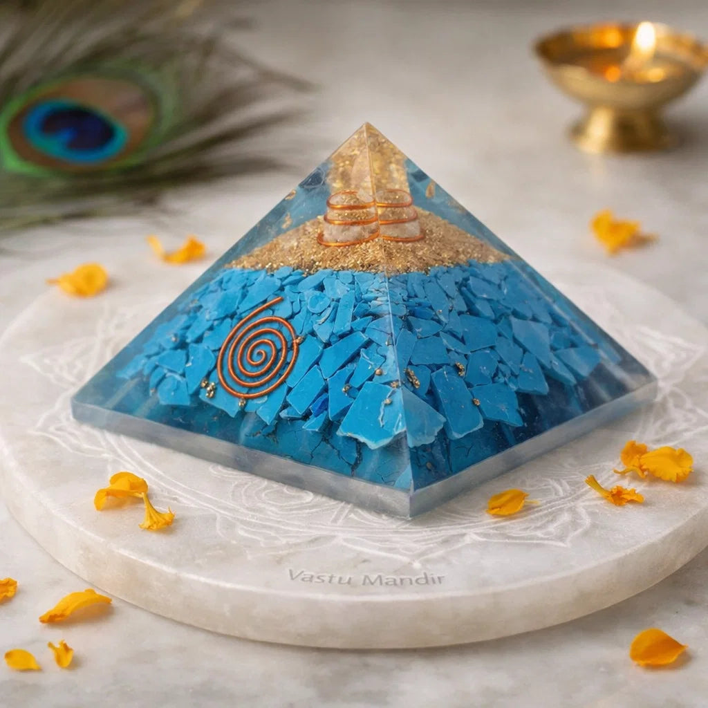 Premium Turquoise Firoza Pyramid for Emotional Balance, Protection from Evil Eye & Confidence in Speech