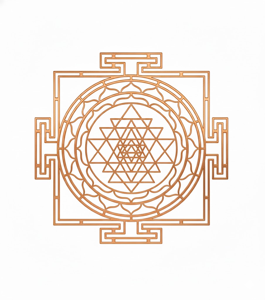 Premium 100% Pure Solid Brass & Copper Shri Yantra Plate for Vastu Remedy, Wealth, Prosperity & Vastu Correction — Sacred Geometry Lakshmi Yantra for Puja Room, Office, Brahmasthan & Financial Growth By Vastu Mandir