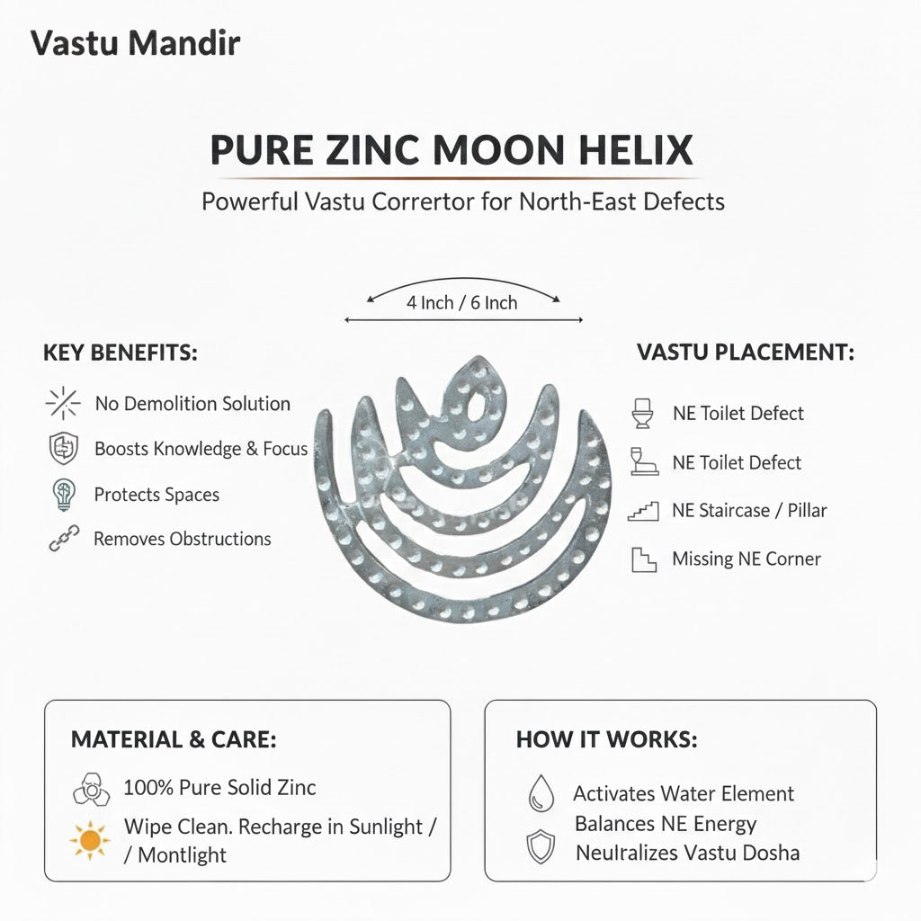 Premium 100% Pure Zinc Metal Spiritual Moon Helix Vastu Remedy for North-East Direction of Main Door Entrance, Kitchen, Bedroom, office for Vastu Dosh by Vastu Mandir