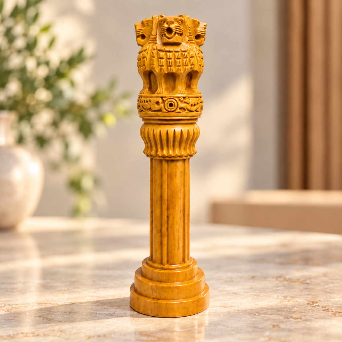 Wooden Finish Ashoka Pillar Idol Vastu Remedy for Authority, Recognition and Professional Growth for Home, Office and Table Decor | 3 - 12 inches