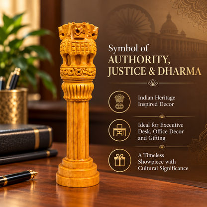 Wooden Finish Ashoka Pillar Idol Vastu Remedy for Authority, Recognition and Professional Growth for Home, Office and Table Decor | 3 - 12 inches
