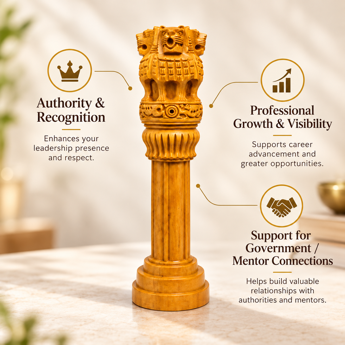 Wooden Finish Ashoka Pillar Idol Vastu Remedy for Authority, Recognition and Professional Growth for Home, Office and Table Decor | 3 - 12 inches