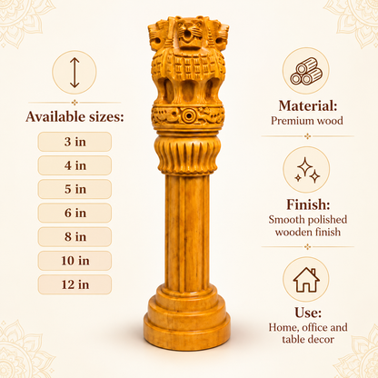 Wooden Finish Ashoka Pillar Idol Vastu Remedy for Authority, Recognition and Professional Growth for Home, Office and Table Decor | 3 - 12 inches