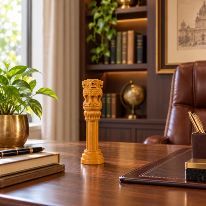 Wooden Finish Ashoka Pillar Idol Vastu Remedy for Authority, Recognition and Professional Growth for Home, Office and Table Decor | 3 - 12 inches