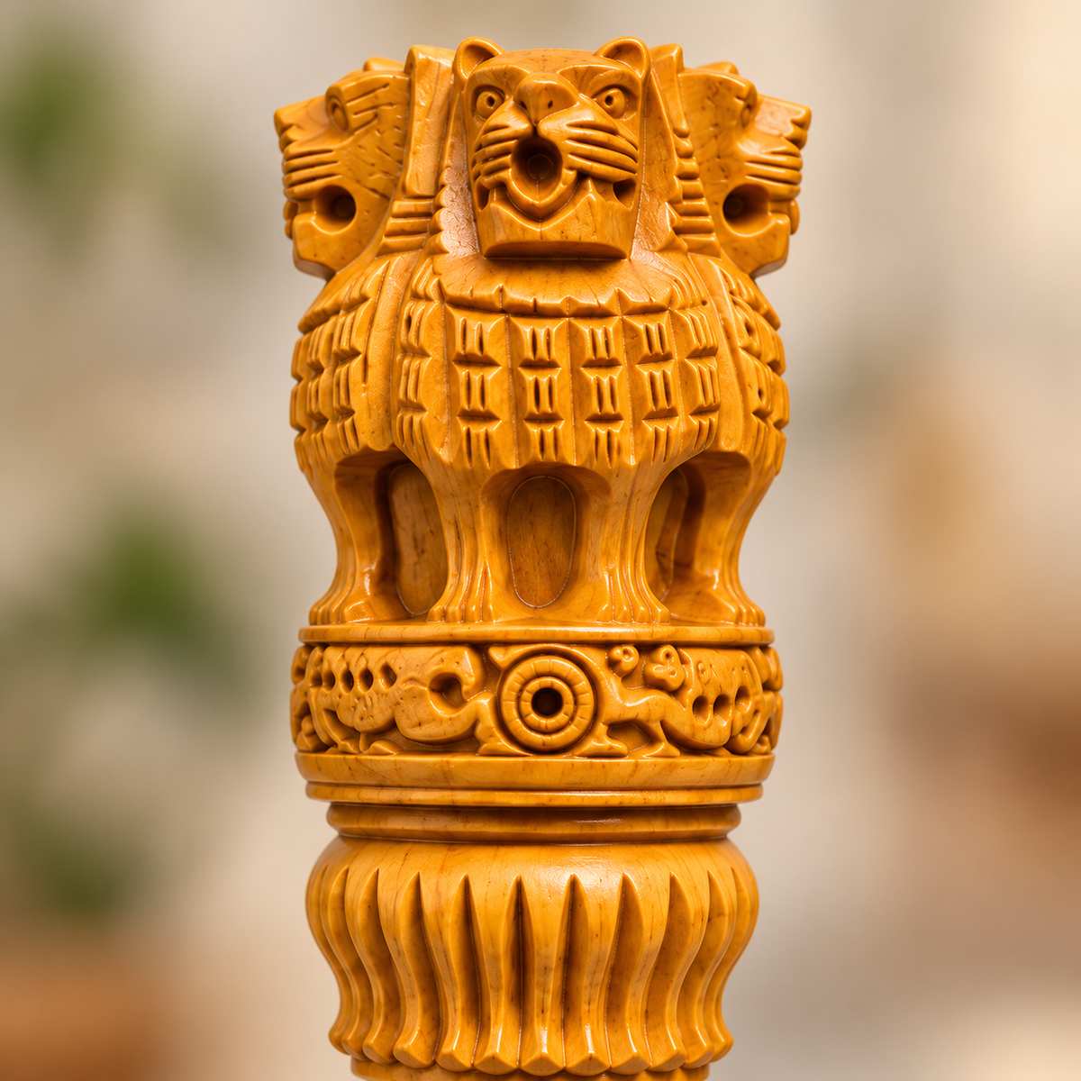 Wooden Finish Ashoka Pillar Idol Vastu Remedy for Authority, Recognition and Professional Growth for Home, Office and Table Decor | 3 - 12 inches